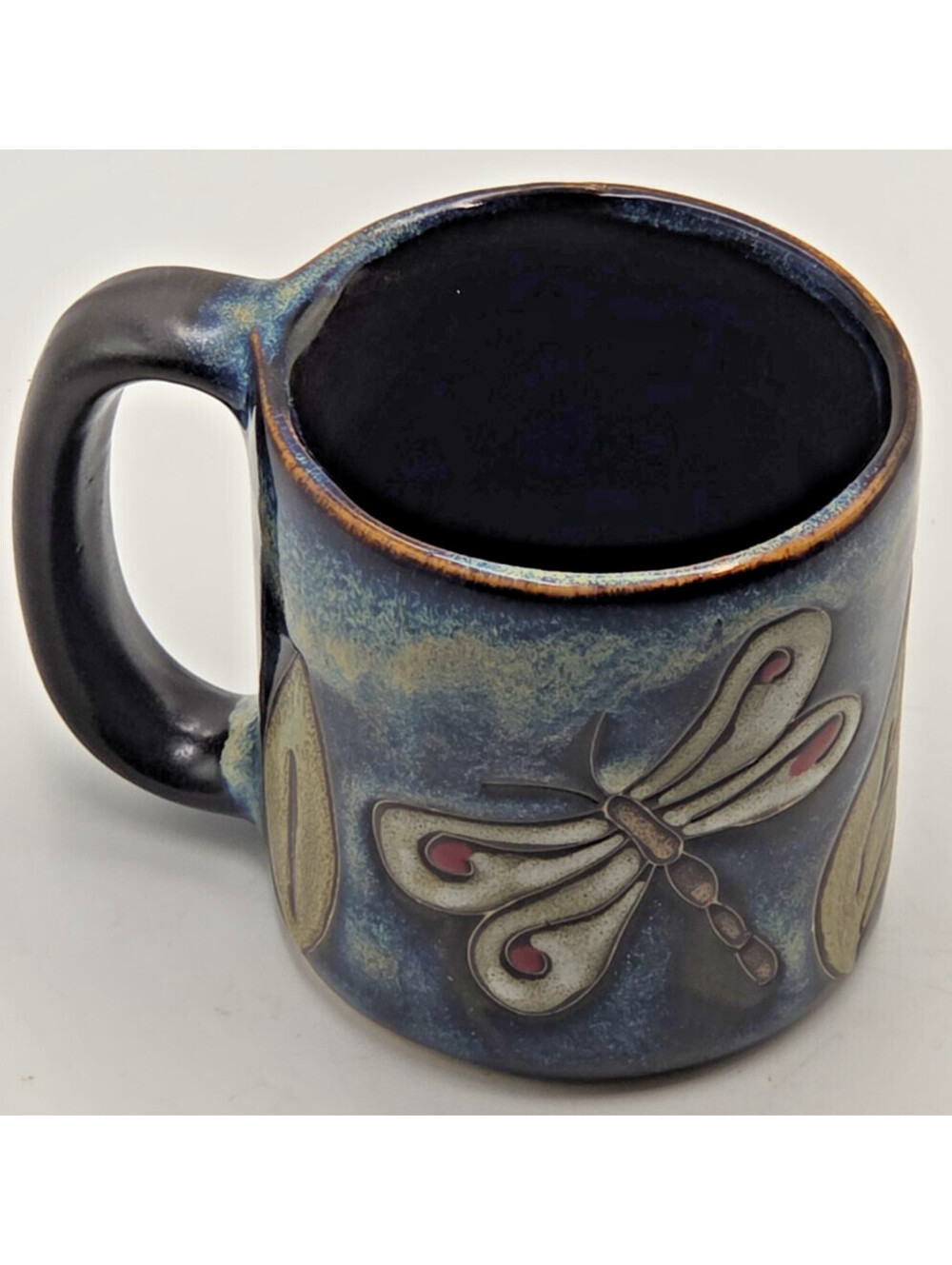 Mara Stoneware Mexico Dragonfly Mug 16oz Signed Hand Etched Blue Art Pottery
